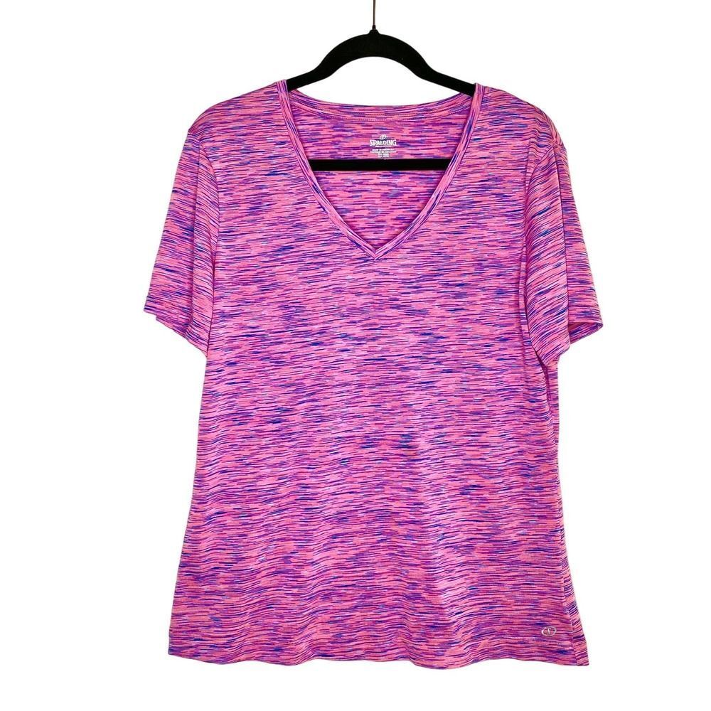 Spalding Short Sleeve Space Dye Speed Dri Workout Tee XL Pink Blue Gym T-Shirt